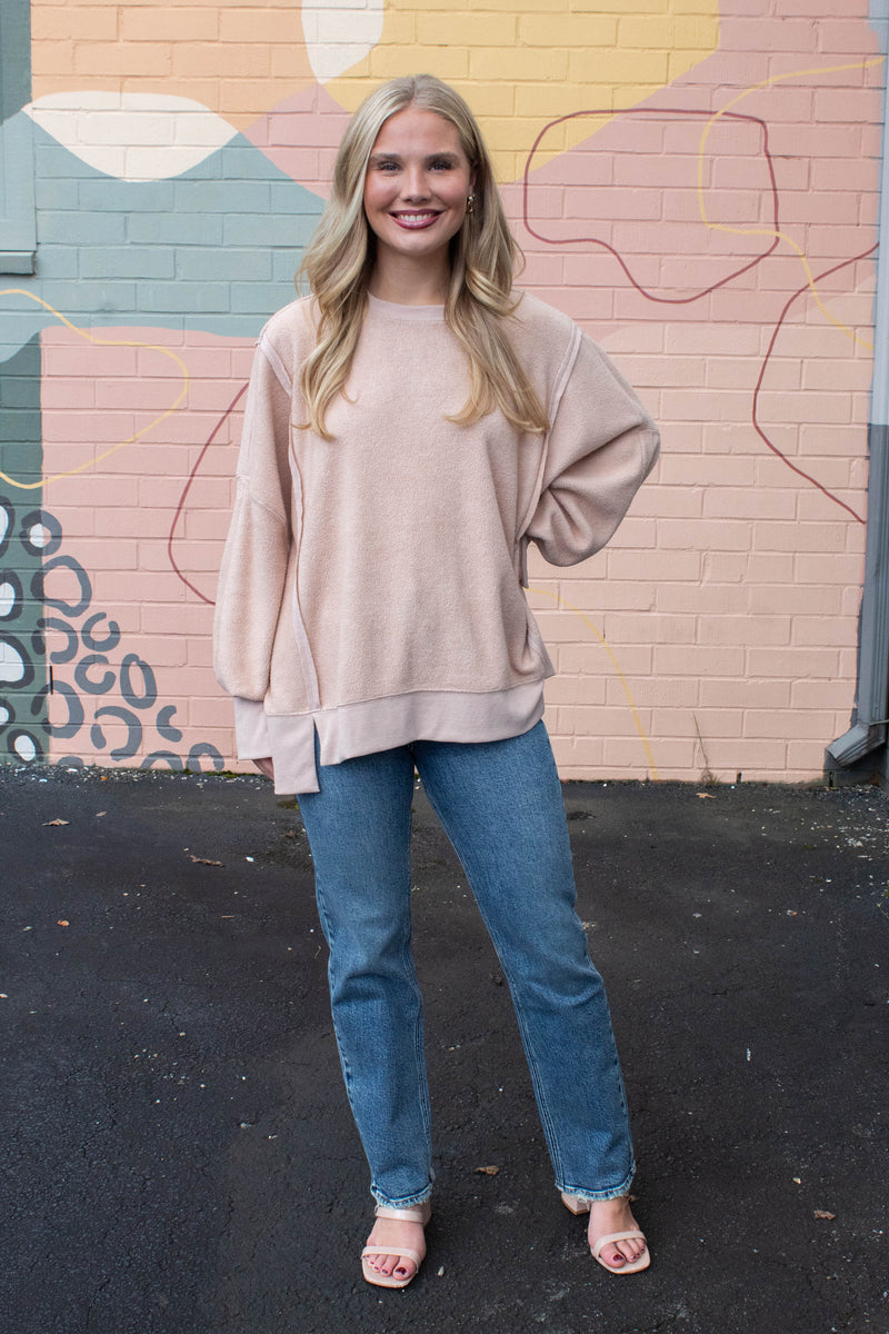 Millie Oversized Crewneck Sweatshirt, Dark Taupe