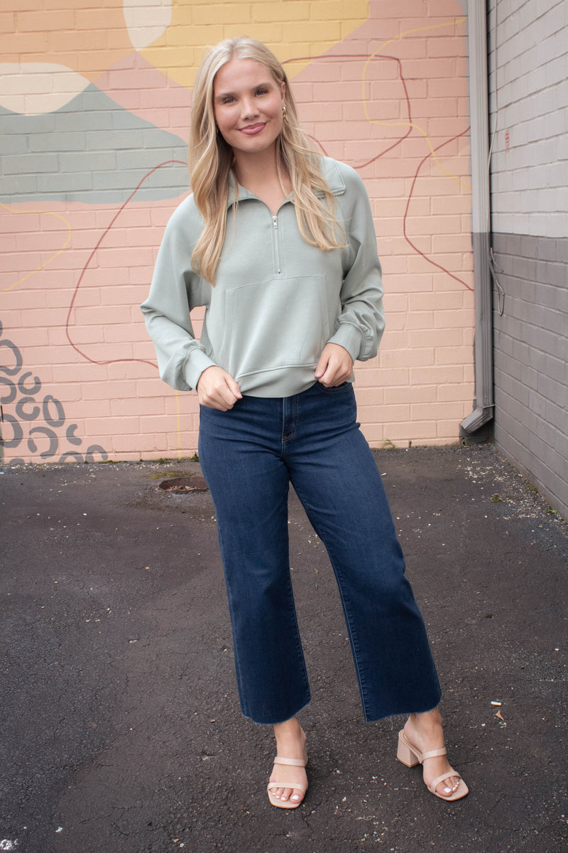 Jovie Half Zip Knit Sweatshirt, Sage Green