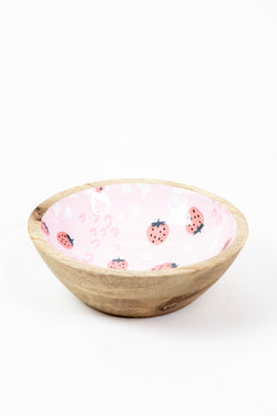 Small Enameled Mango Wood Bowl, Pink