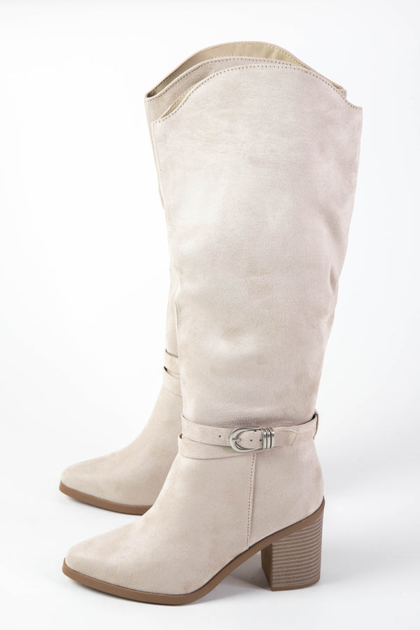 Amelia Buckle Detail Tall Boot, Clay