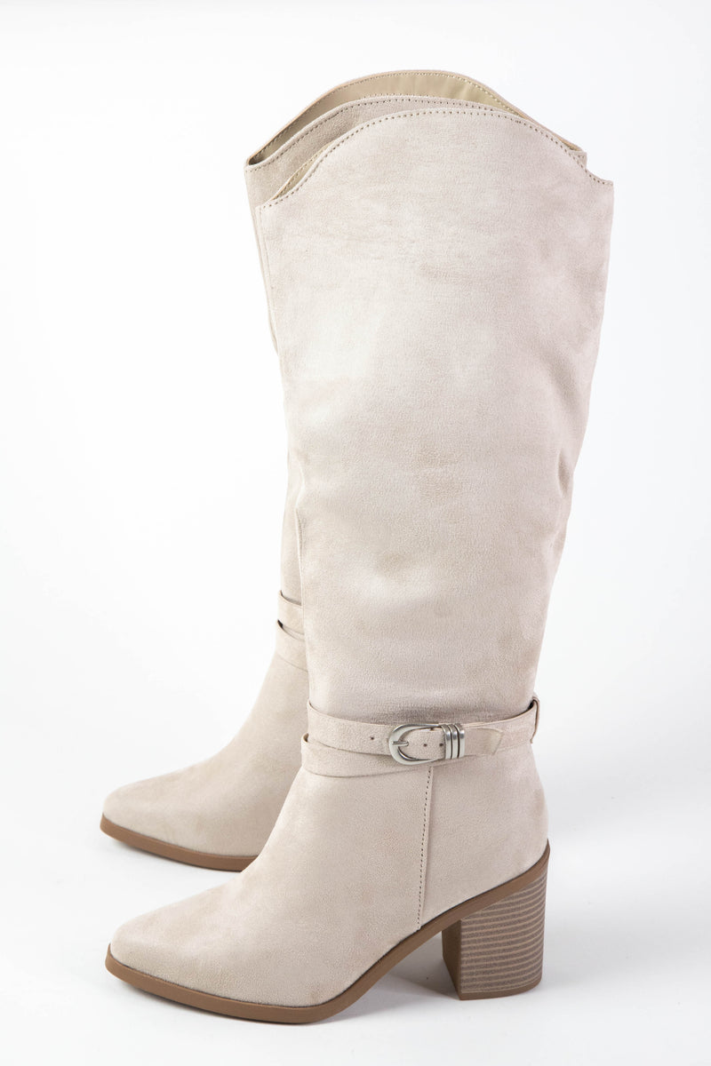 Amelia Buckle Detail Tall Boot, Clay