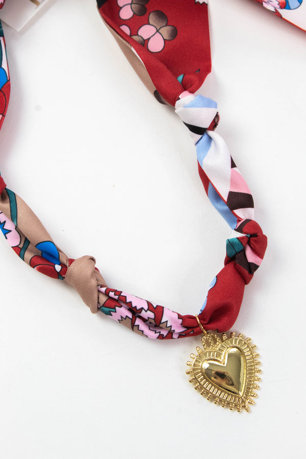 Posie Sunburst Heart Scarf Necklace, Red Multi | Nora James Jewelry
