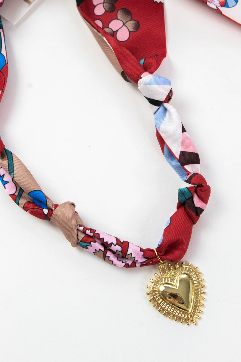 Posie Sunburst Heart Scarf Necklace, Red Multi | Nora James Jewelry