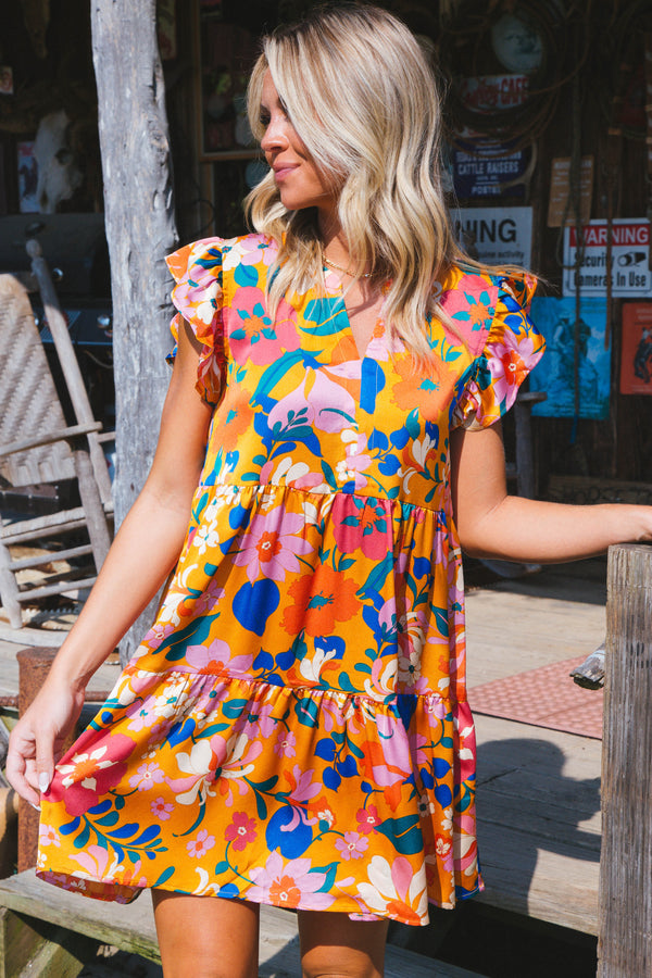Island Vibes Floral Tiered Dress, Orange Multi