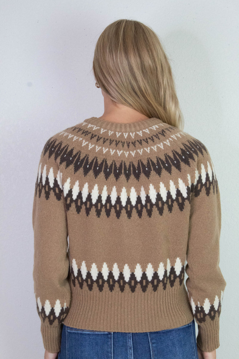 Luna Multicolor Fair Isle Cardigan, Khaki Multi