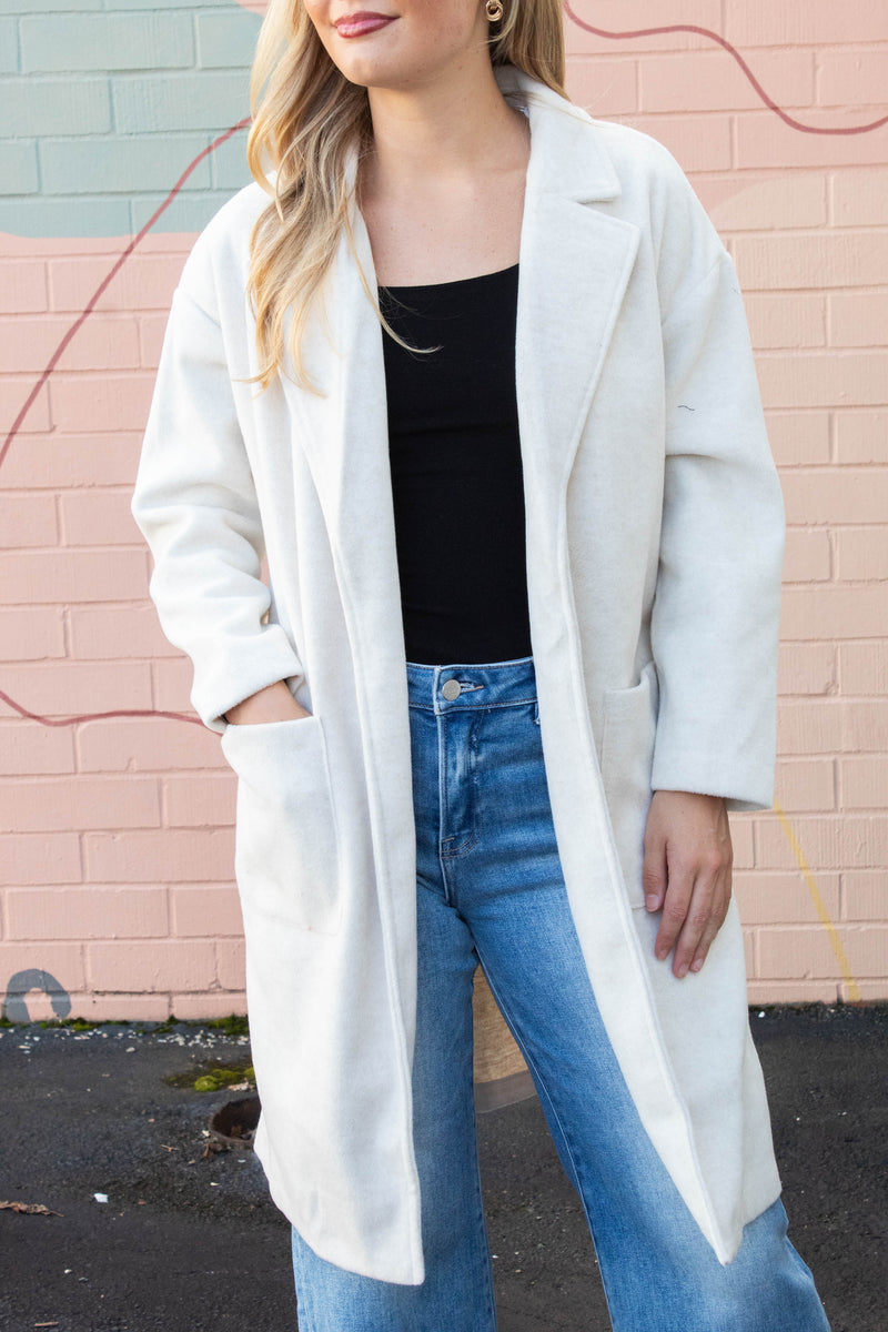 Out Of Town Open Front Coat, Ivory | Sadie & Sage