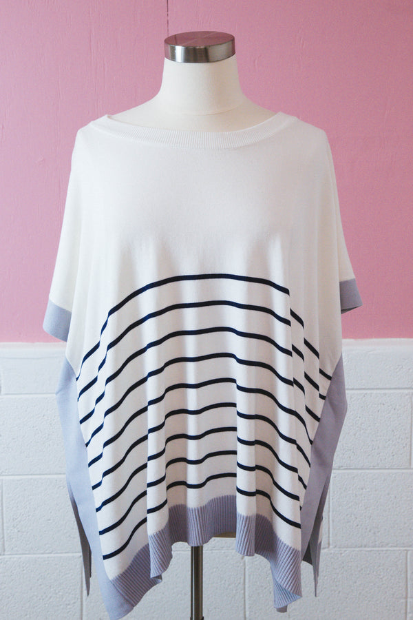 Caitlin Striped Poncho Top, Off White | Plus Size