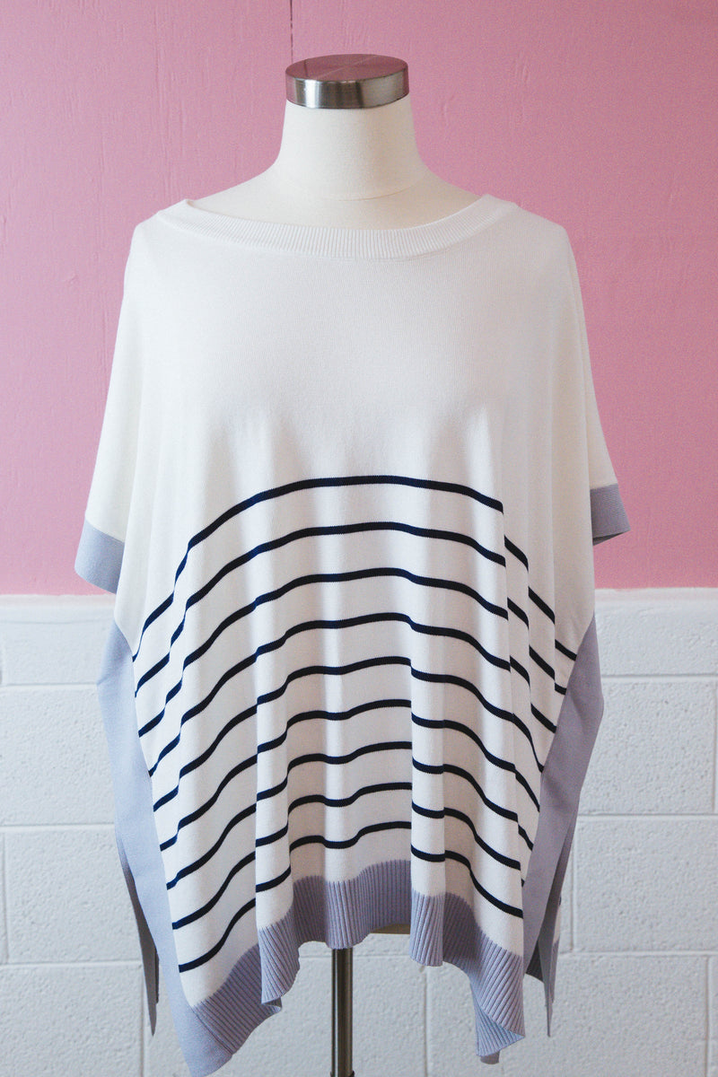 Caitlin Striped Poncho Top, Off White | Plus Size