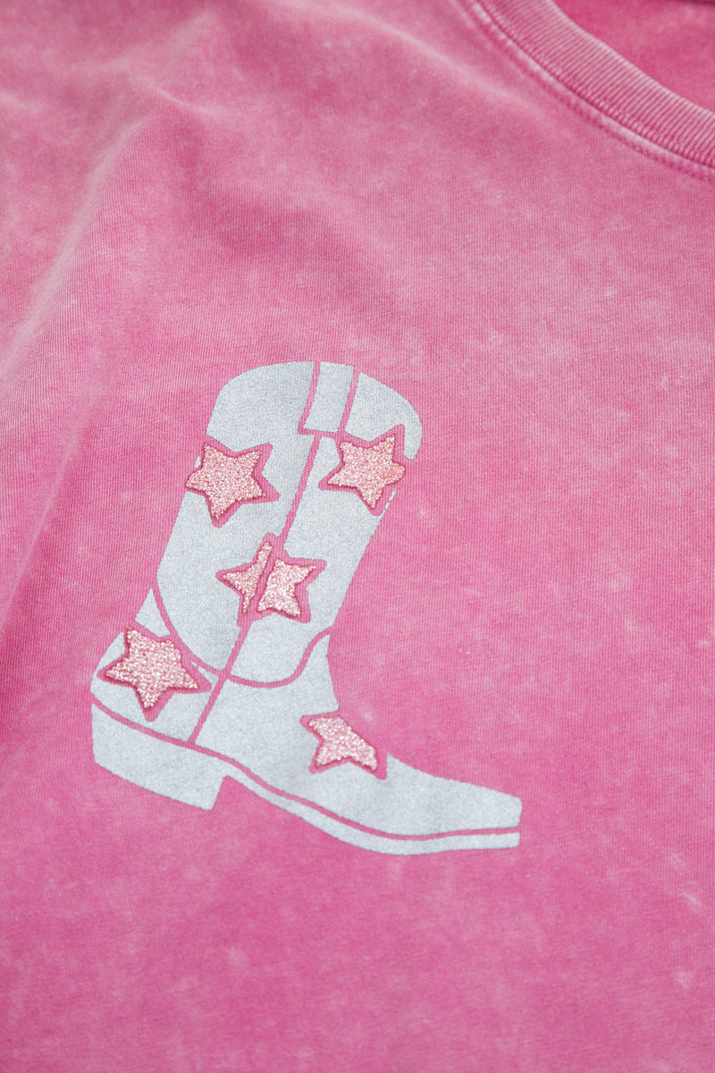 Glitter Cowboy Boots Tee, Pink