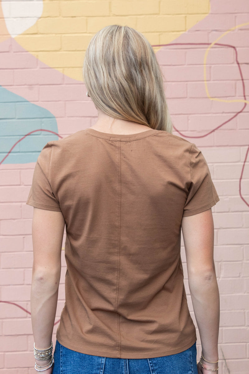 Tatum Cotton Jersey V-Neck Tee, Bronze Brown