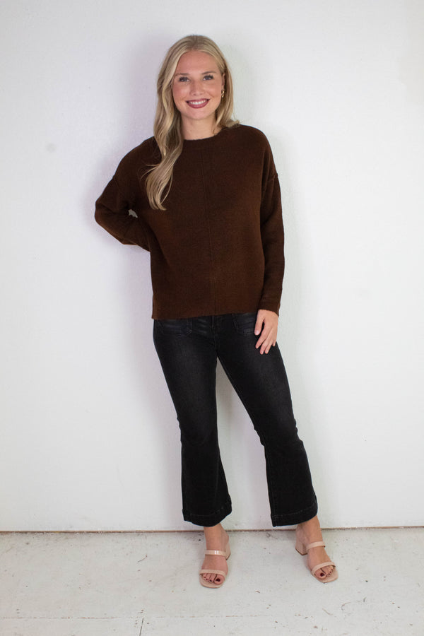 Noa Front Seam Detail Sweater, Brown