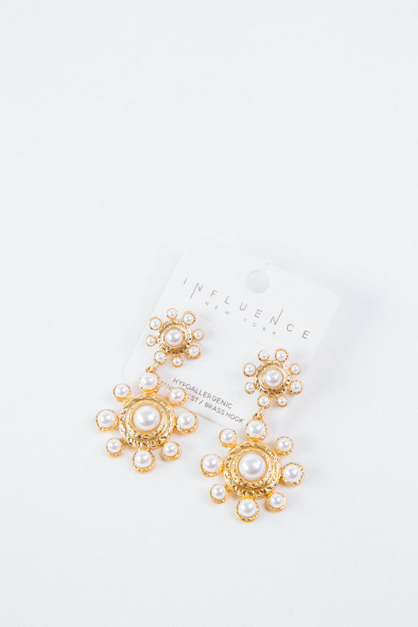 Kaia Double Flower Earring, Gold/Cream