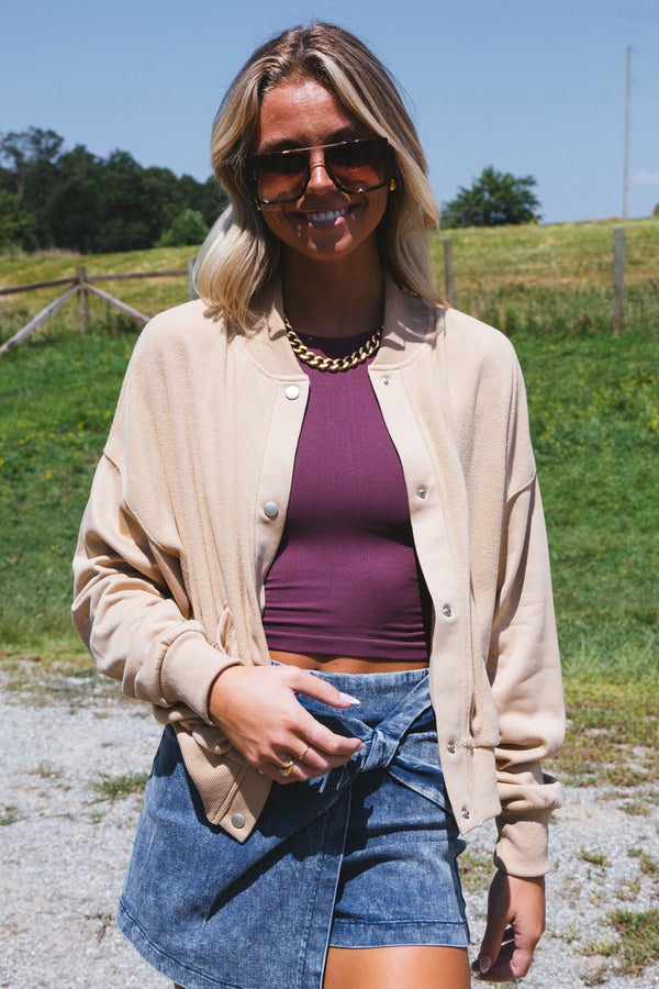 Reed Fleece Bomber Jacket, Oat
