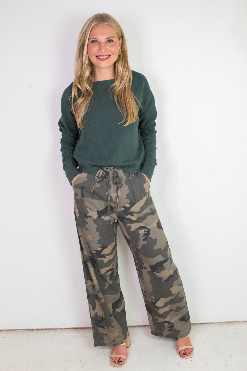 Rosalia Front Tie Woven Pant, Camo