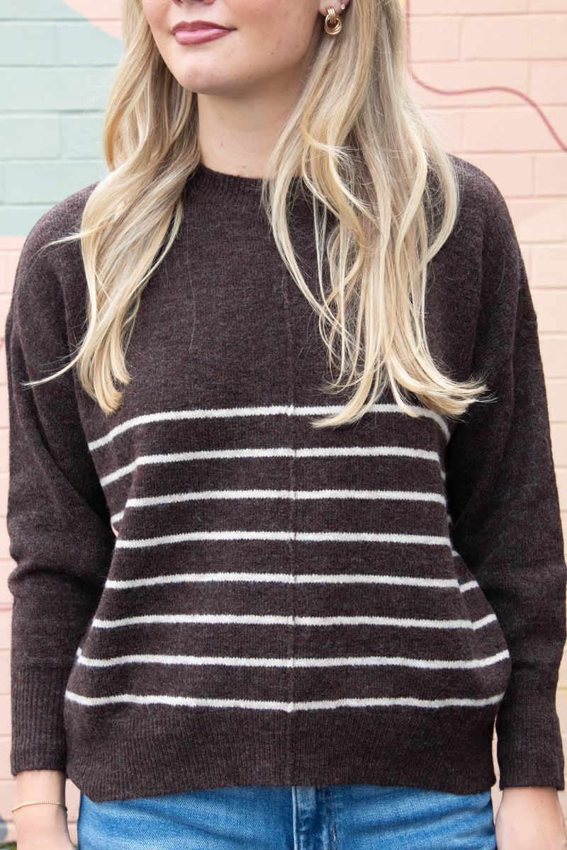 Kyra Striped Seam Detail Sweater, Brown