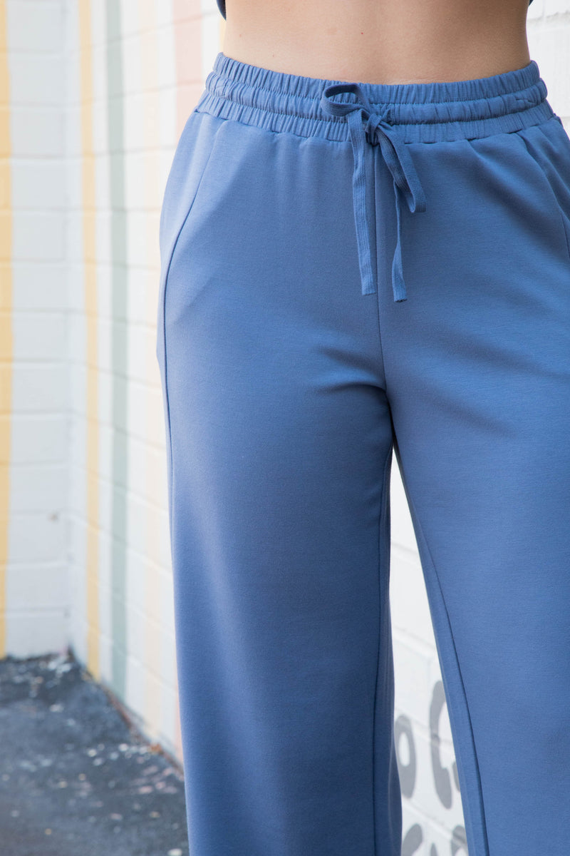 Sloane Wide Leg Knit Pants, Dusty Navy
