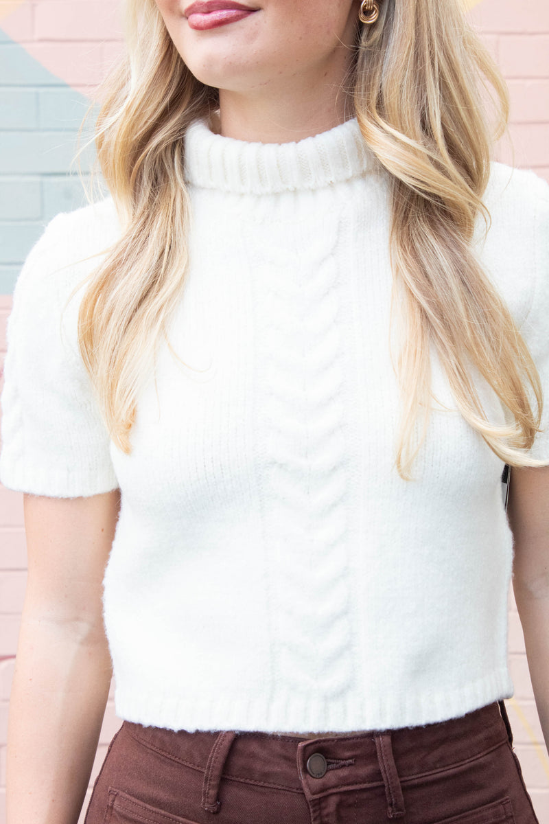Sharee Mock Neck Pullover Sweater, Winter White | RD Style