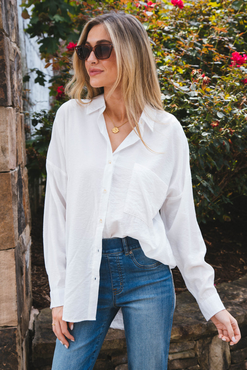 Stay Chic Button Down Shirt, White