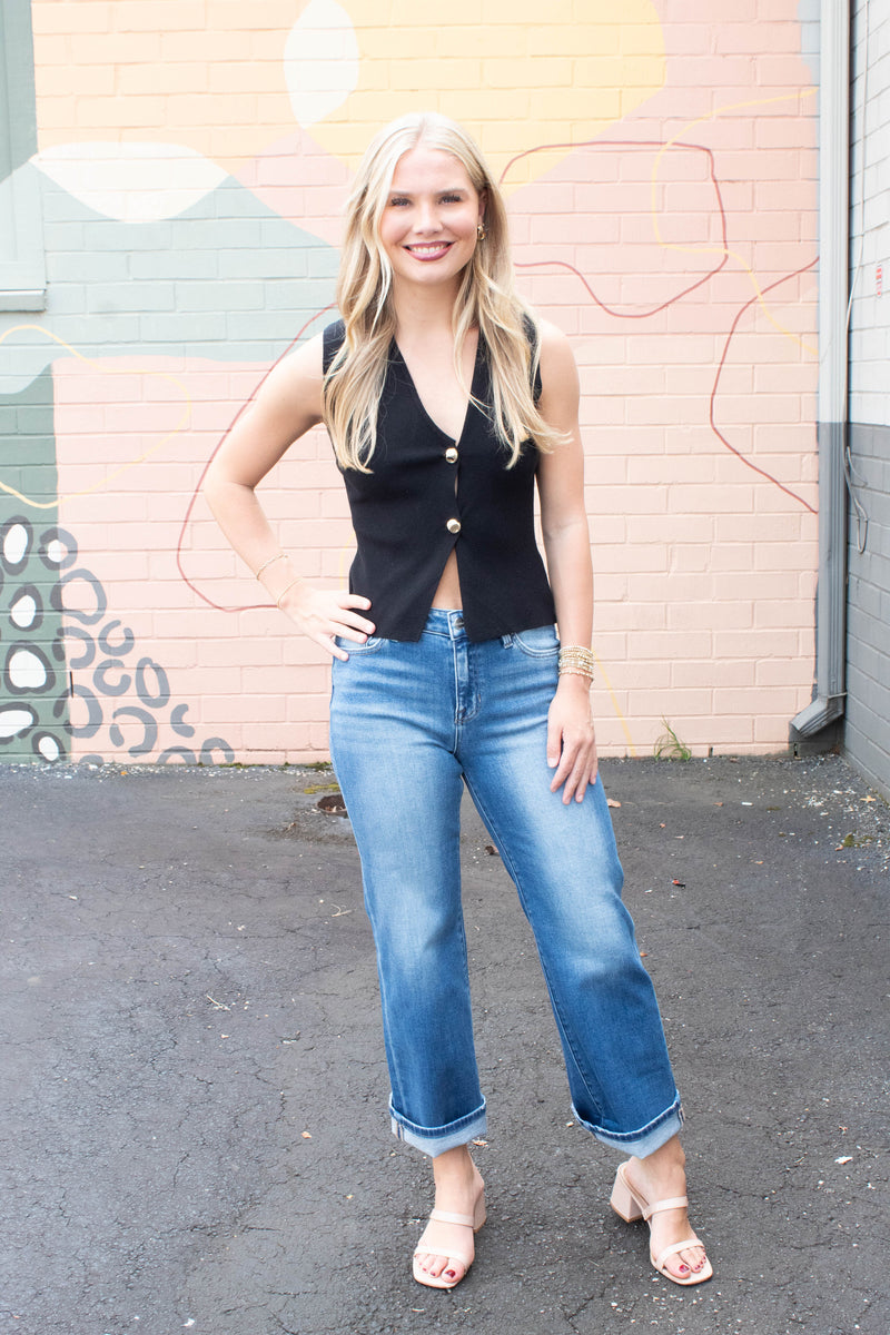 Emma Mid Rise Crop Cuffed Jeans, Medium