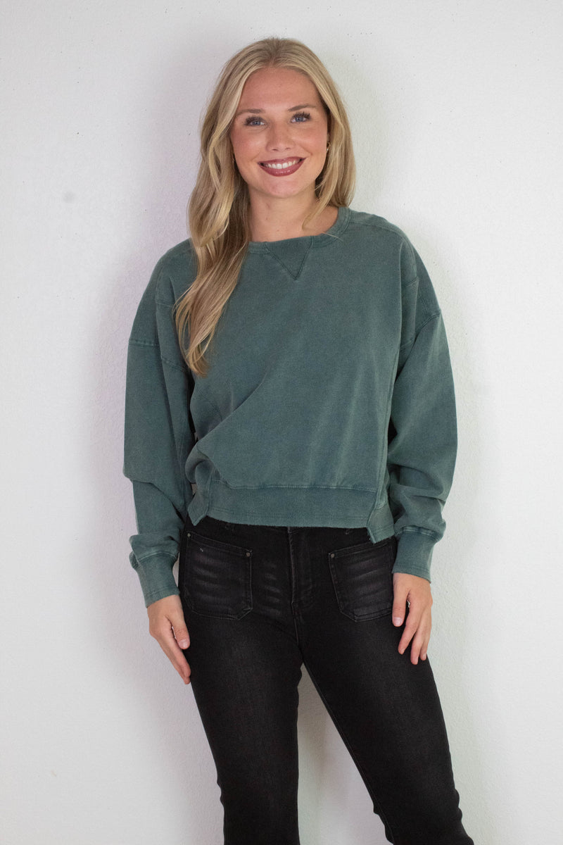 Elizabeth Washed Seam Detail Sweatshirt, Deep Green