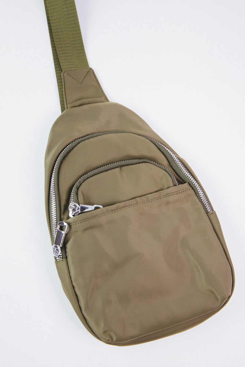 Nylon Sling Bag, Olive | Fame Accessories