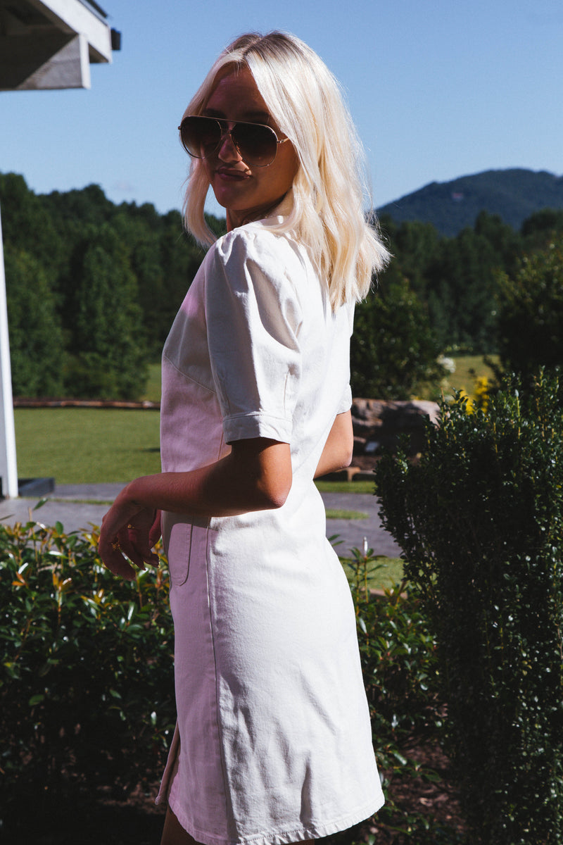 Romina Button Up Denim Dress, Ecru | Velvet Heart