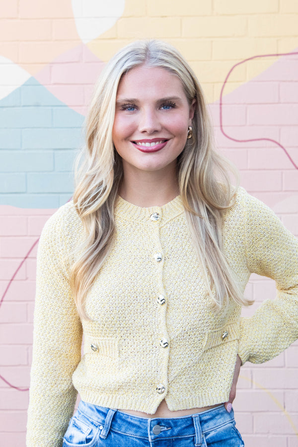 Priscilla Gold Button Cardigan, Yellow