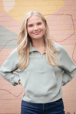 Jovie Half Zip Knit Sweatshirt, Sage Green