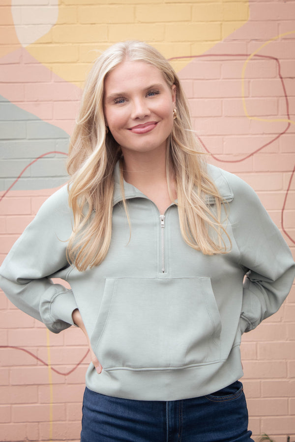 Jovie Half Zip Knit Sweatshirt, Sage Green