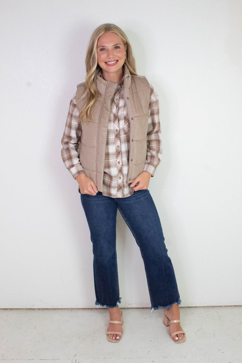 Monroe Brown Plaid Flannel Shirt, Mocha