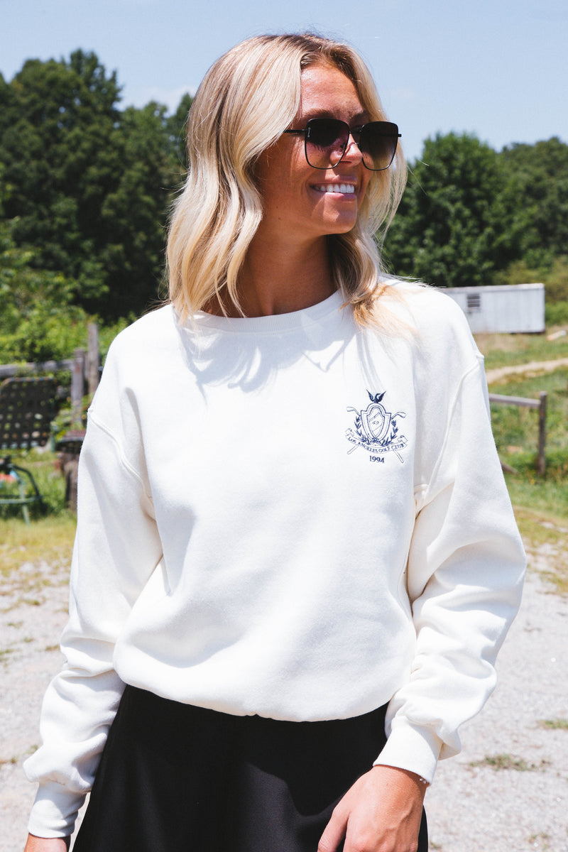 Fairway Embroidered Crewneck Sweatshirt, Ivory