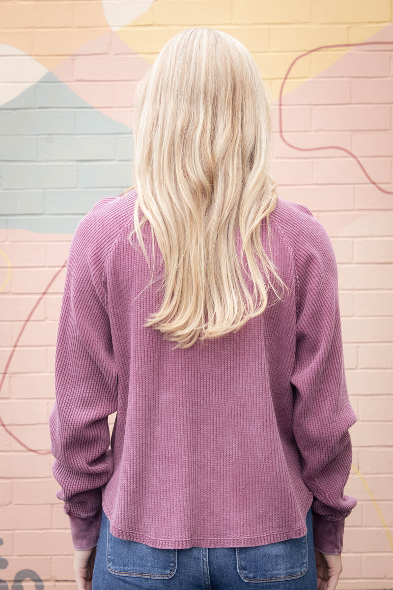 Jordan Knit Henley Top, Dark Cherry