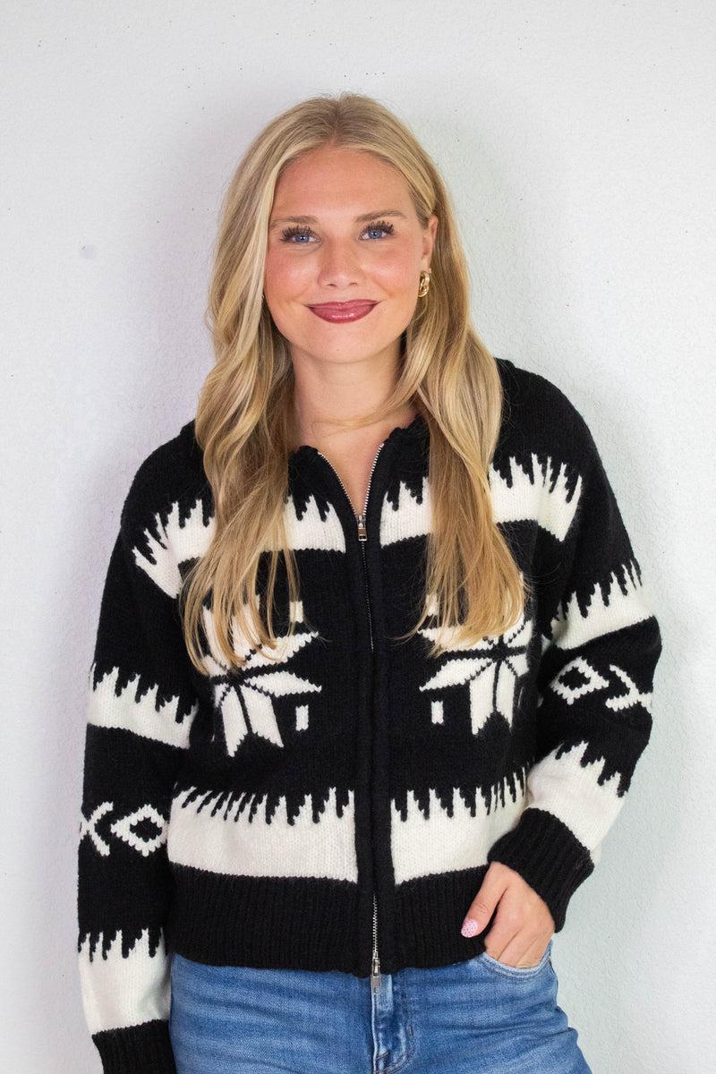 Audovera Shawl Neck Cardigan, Black Cream | RD Style