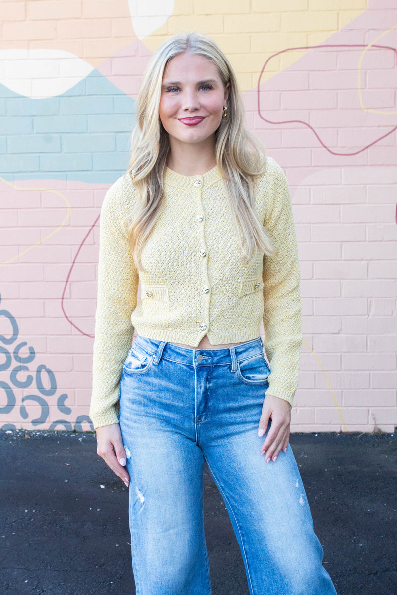 Priscilla Gold Button Cardigan, Yellow