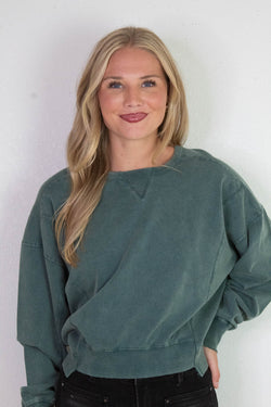 Elizabeth Washed Seam Detail Sweatshirt, Deep Green