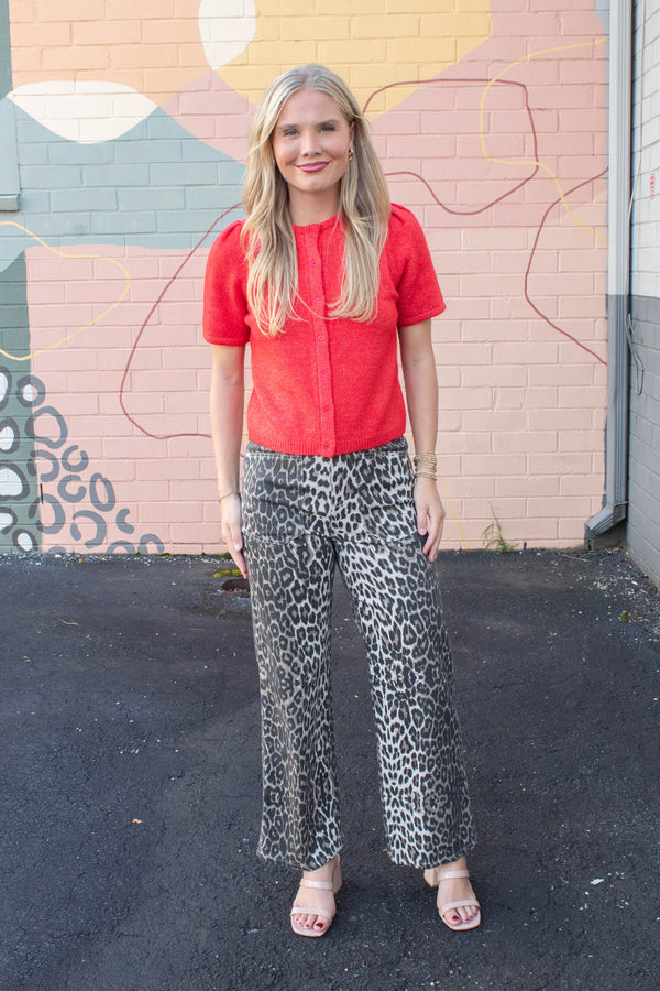 Hallie Leopard Patch Pocket Pants, Taupe