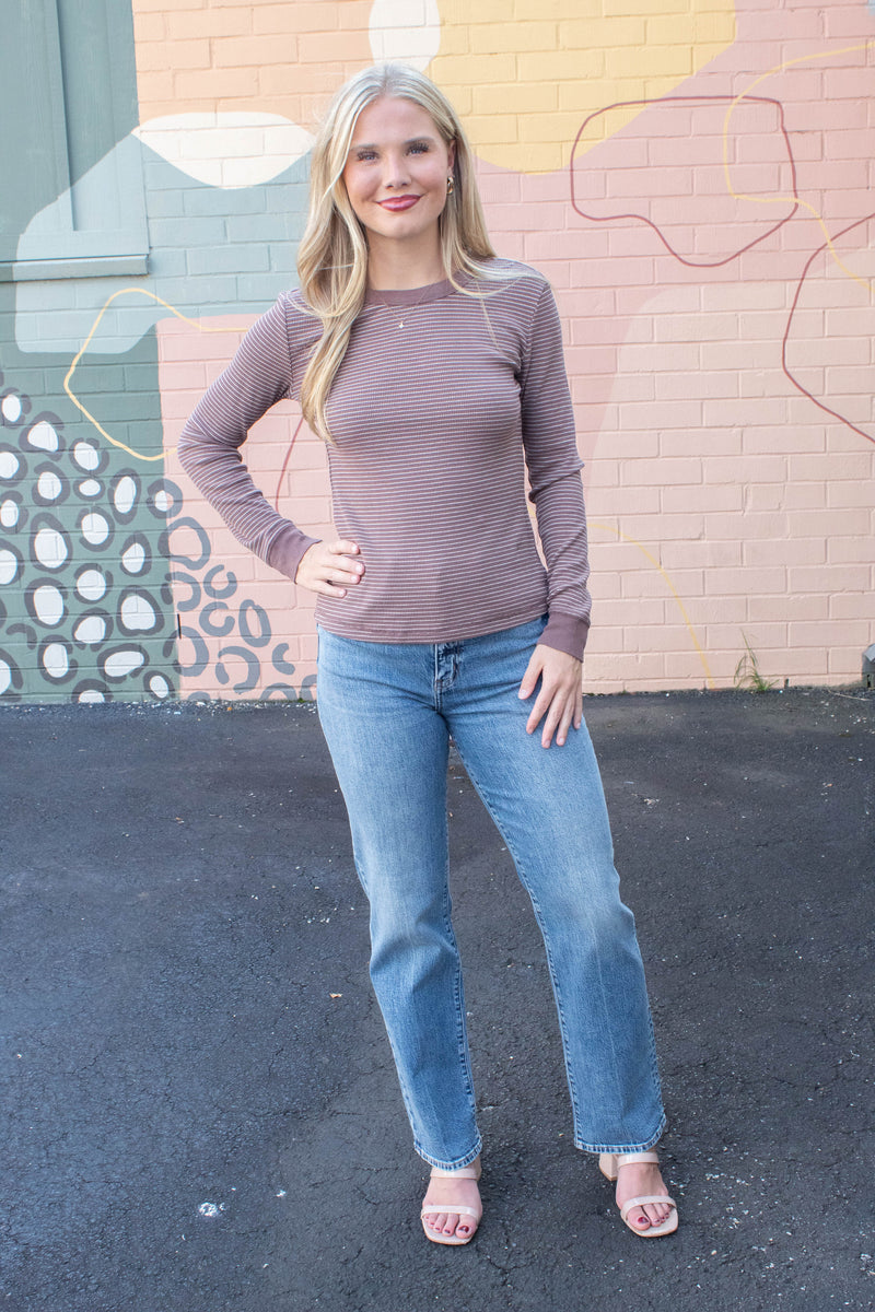 Madelyn Stitched Thermal Top, Brown