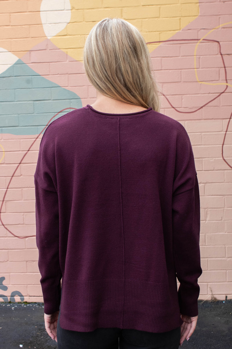 Kenzie Roll Neck Seam Front Sweater, Dark Cherry