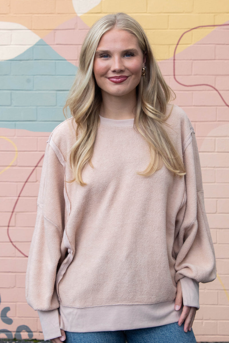 Millie Oversized Crewneck Sweatshirt, Dark Taupe