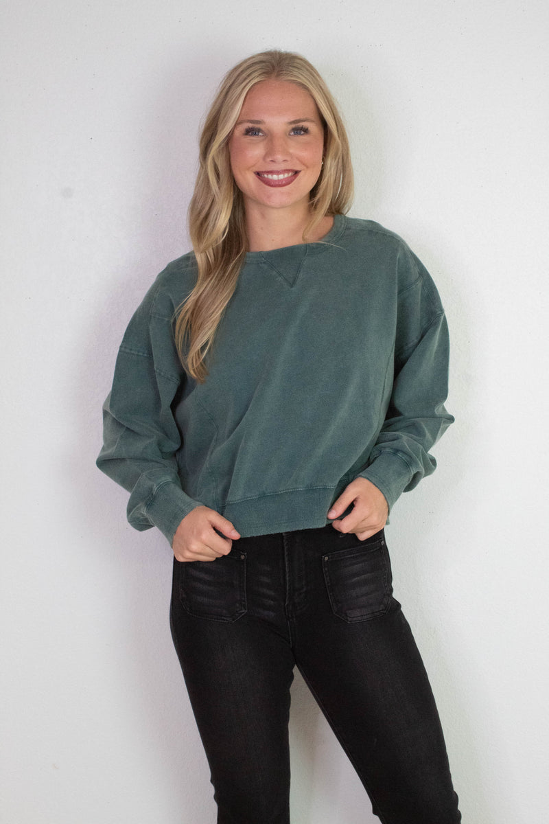 Elizabeth Washed Seam Detail Sweatshirt, Deep Green
