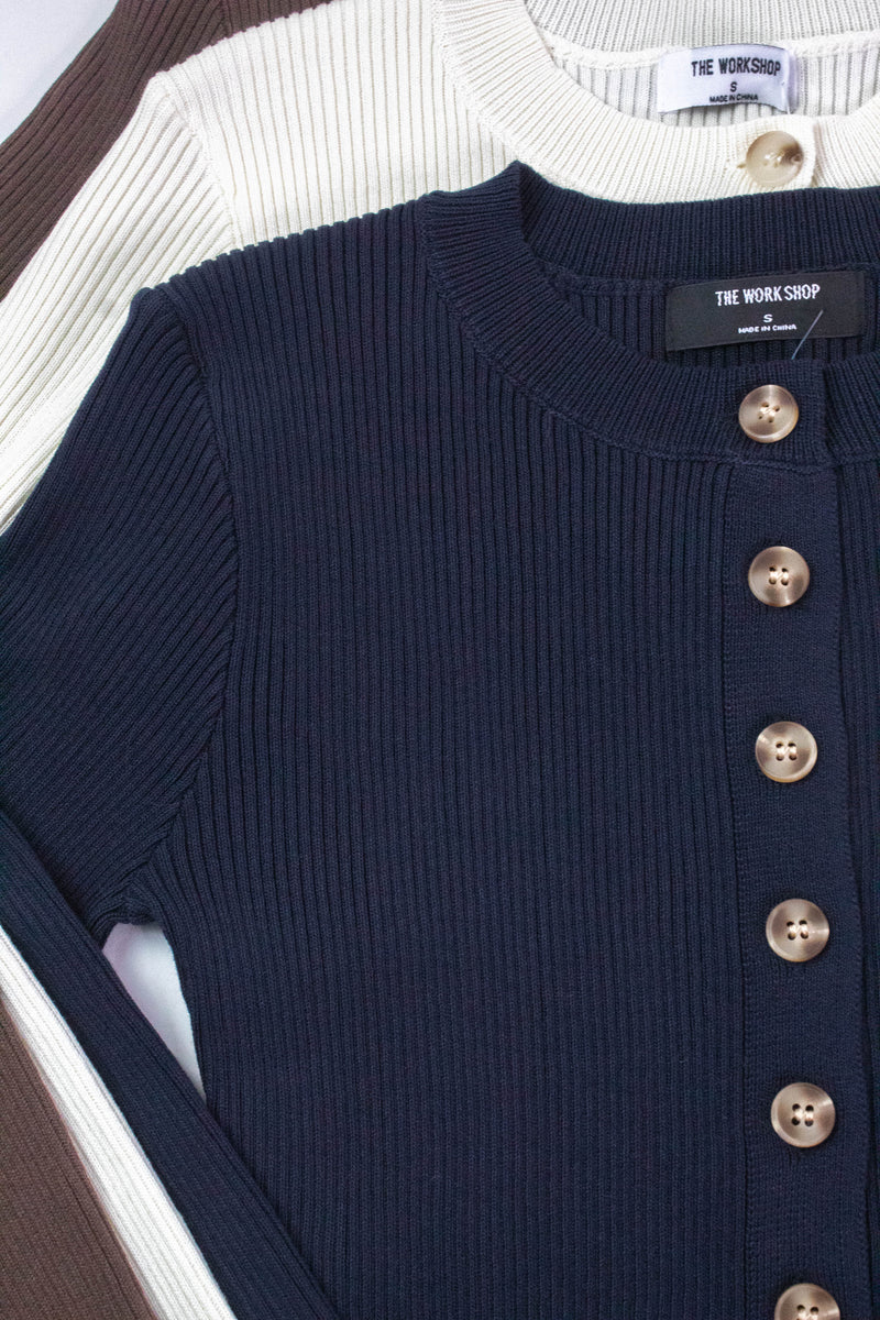 Josie Rib Knit Cropped Cardigan, Navy