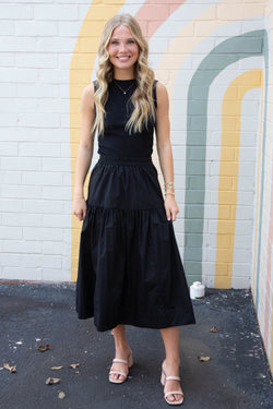 Maggie Poplin Prairie Skirt, Black | Sanctuary