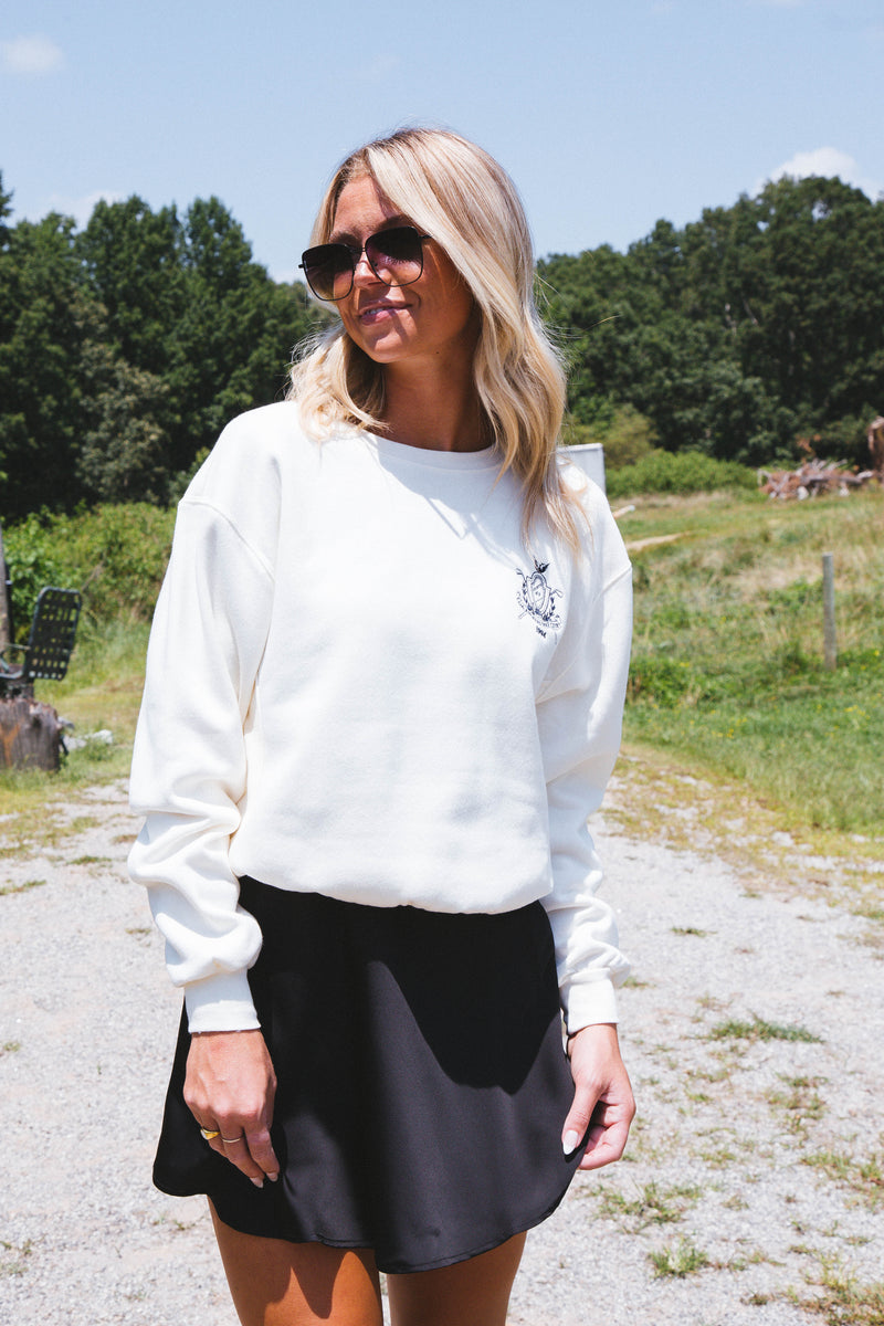 Fairway Embroidered Crewneck Sweatshirt, Ivory