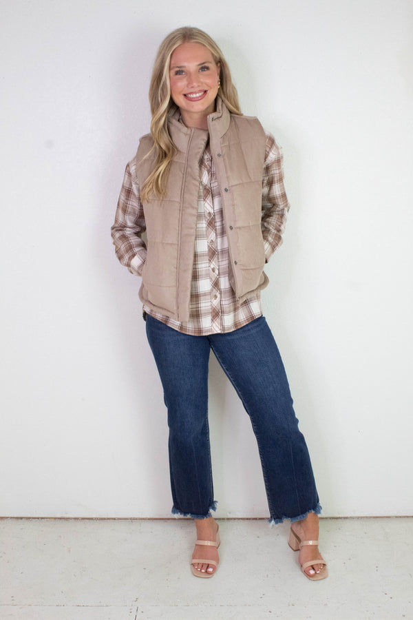 Isabelle Suede Puffer Vest, Mocha