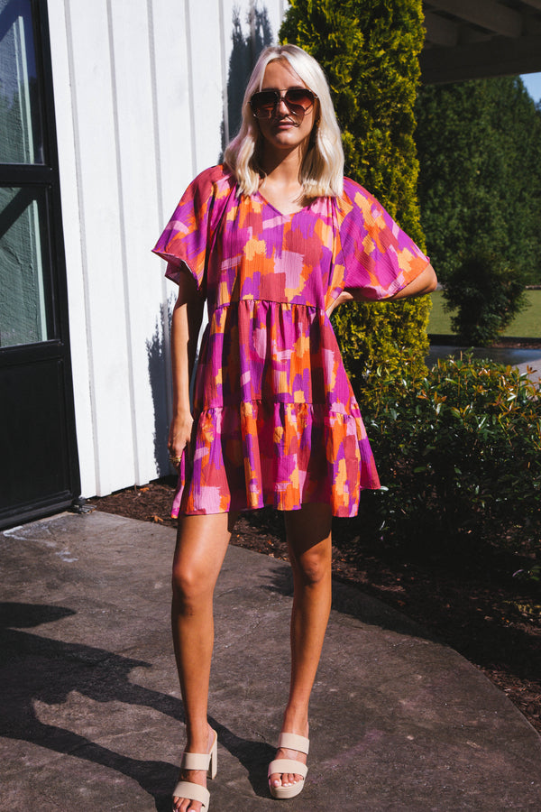 Inspiration Tiered Dress, Pink/Orange Mix