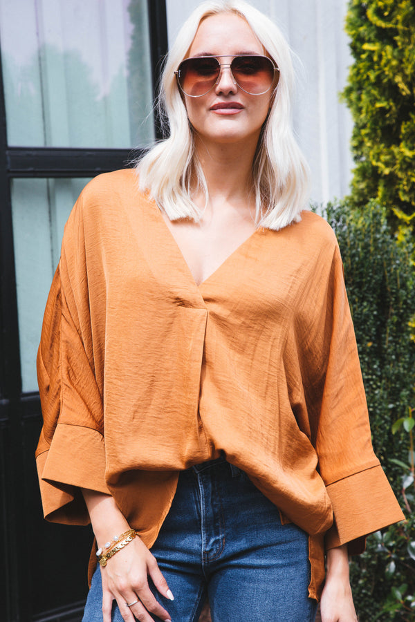 Rusty Three Quarter Sleeve Blouse, Camel