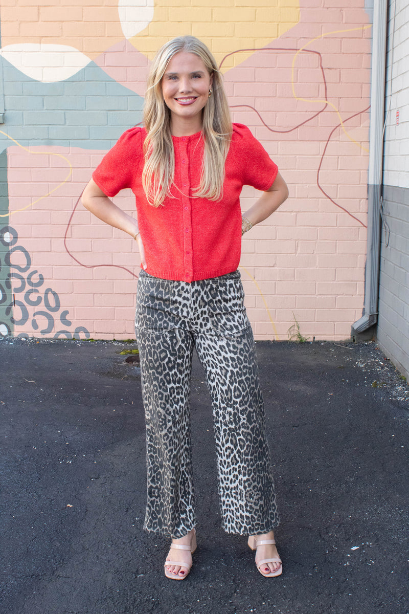 Hallie Leopard Patch Pocket Pants, Taupe