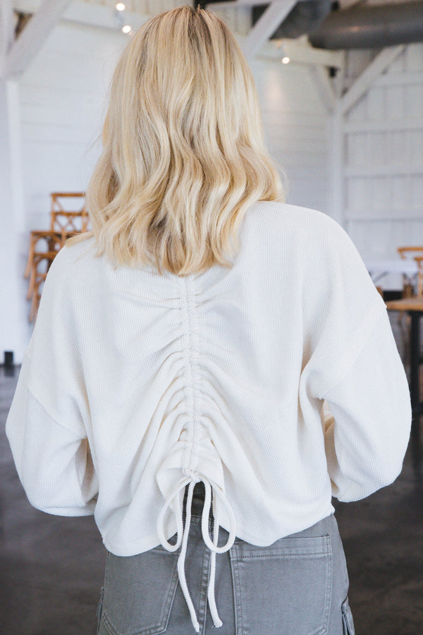 Dreamy Ruched Knit Top, Ivory