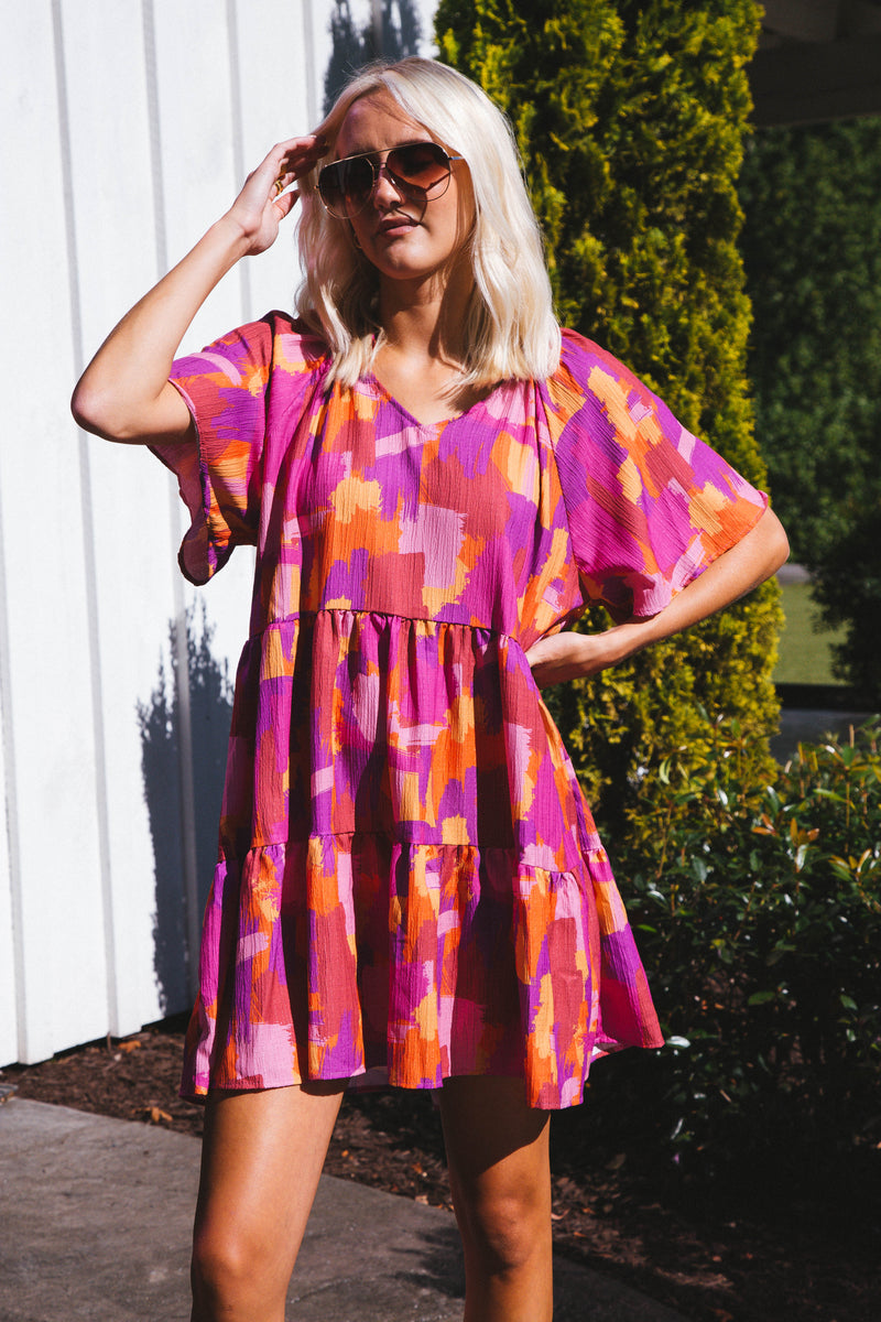 Inspiration Tiered Dress, Pink/Orange Mix