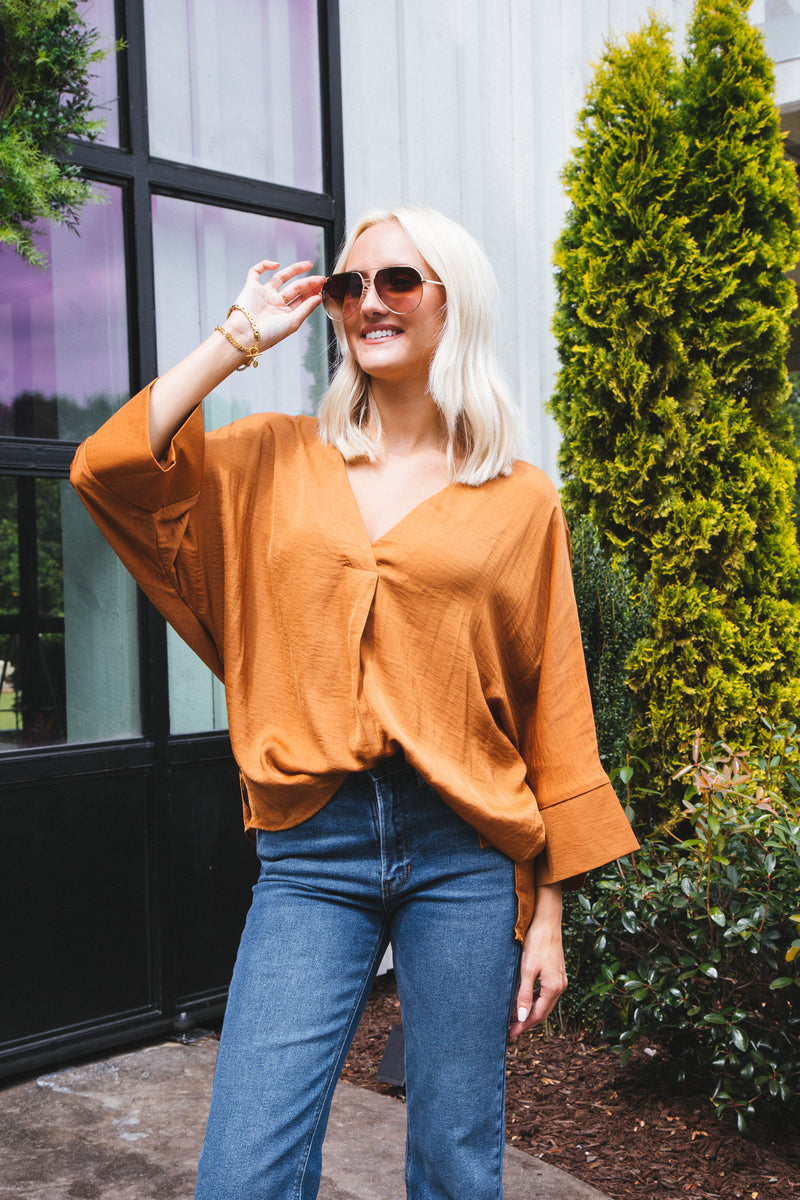 Rusty Three Quarter Sleeve Blouse, Camel